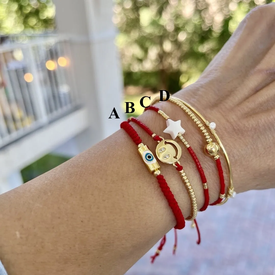 KKBEAD Lucky Red String Bracelets Evil Eye Bracelet For Women Jewelry Happy Smile Face Star Pulseras Accessories
