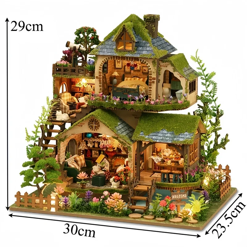 Mini Wooden Model Kit 3D Puzzle Forest Adventure Dollhouse with Furniture for Friends Christmas Gift Craft DIY
