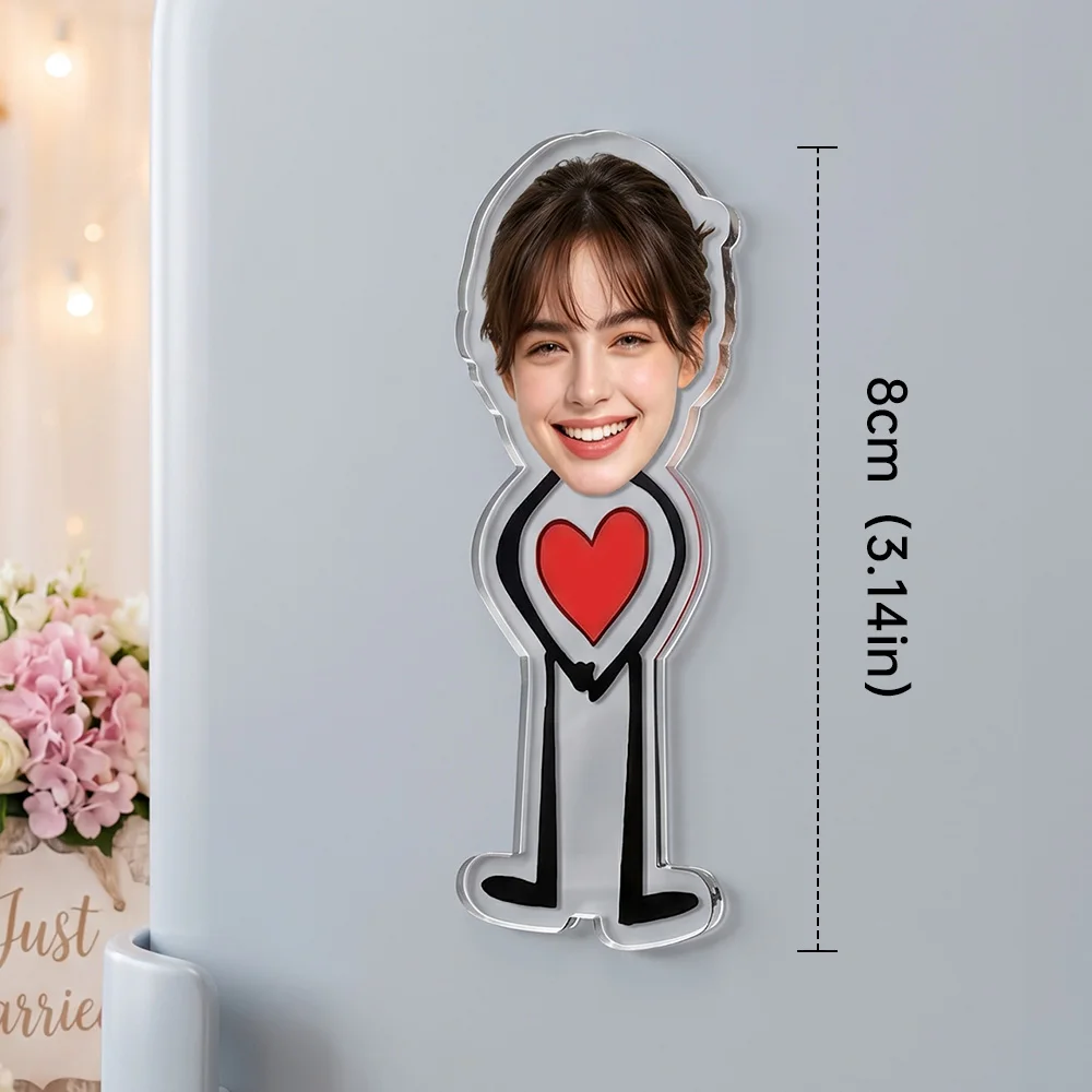 Personalized Stick Figure Couple Photo Fridge Magnet,Heart Love Doodle Design,Refrigerator Decor, Anniversary Gift,Decoration
