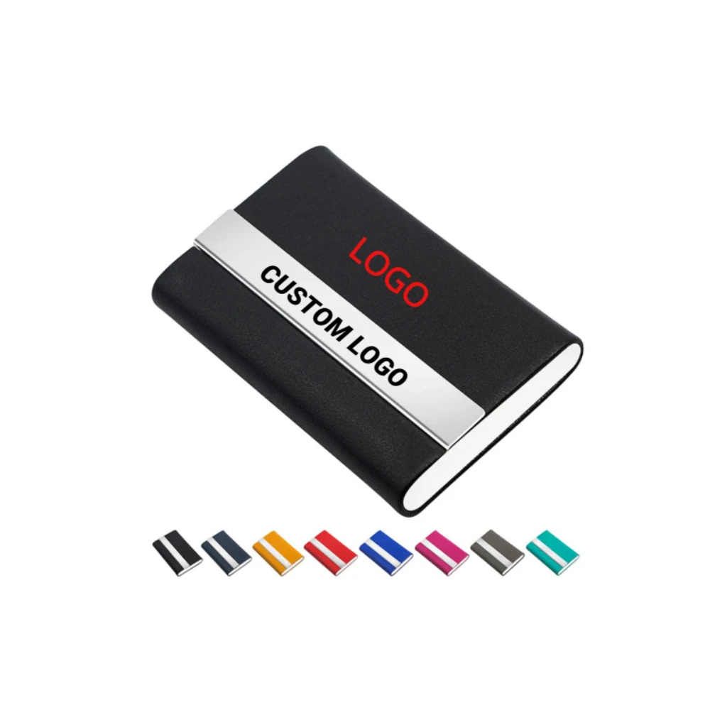 

Custom Logo PU Leather Business Card Case Box Holder Personalize Laser Engrave Company Name Metal Cardcase Activity Gifts