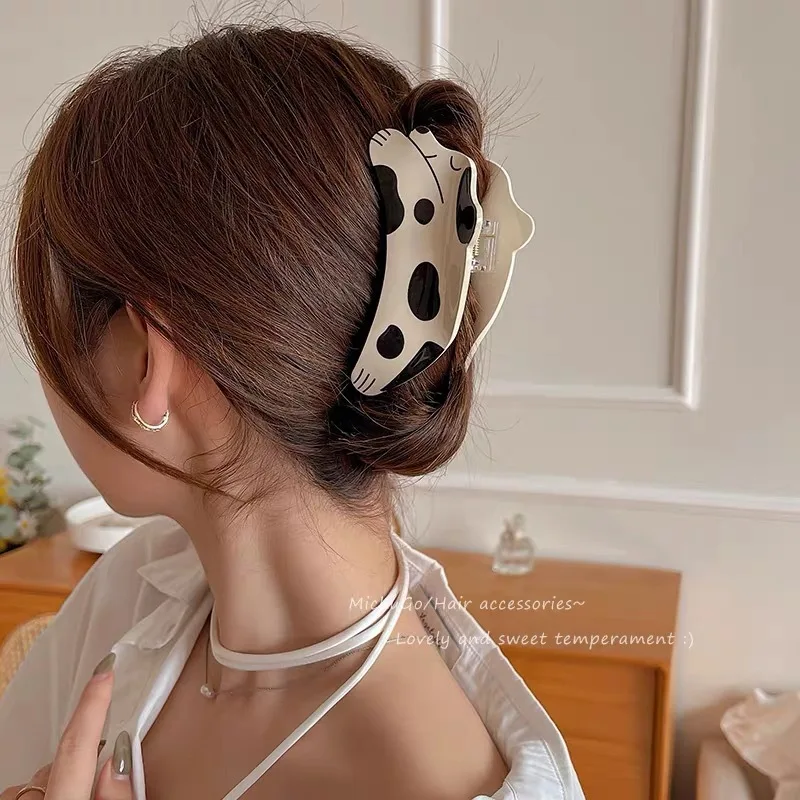 Women Sweet Cute Acetate Animal Spots Dog Large Size Hair Claws Clip For Girl Simpe Non-slip Ponytail Hairpin Hair Accessories