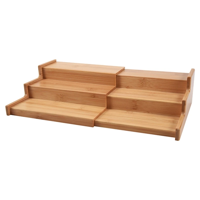 Spice Rack Kitchen Cabinet Organizer- 3 Tier Bamboo Expandable Display Shelf, Bamboo 3-Layer Adjustable Spice Rack-A79M view 4