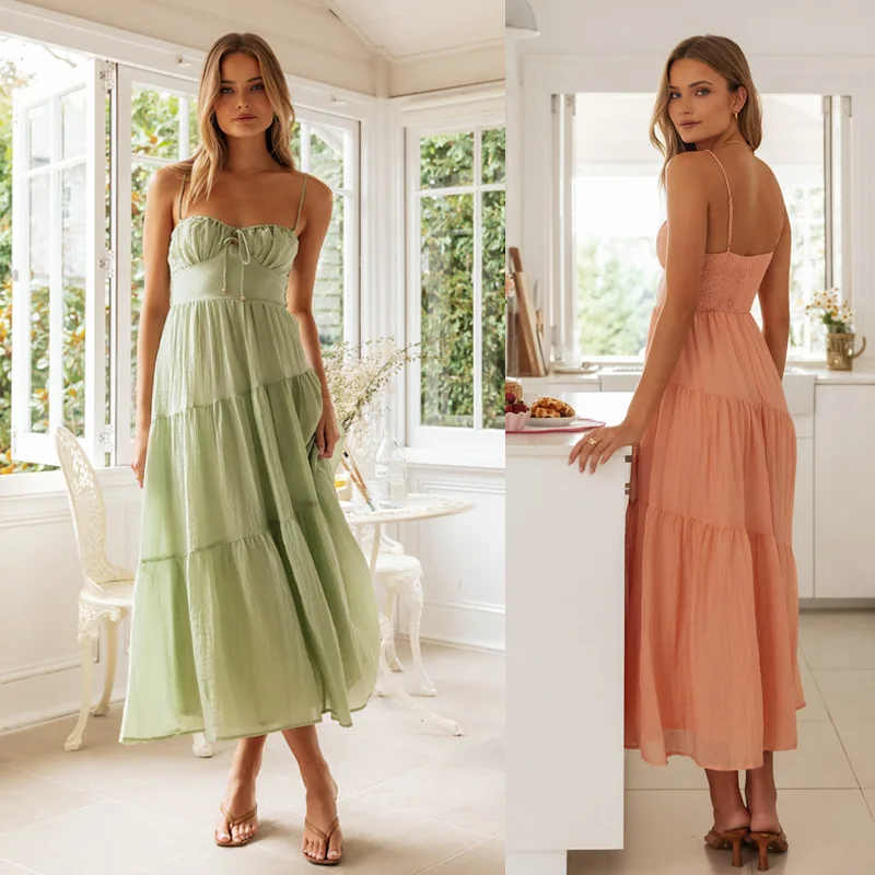 

Женское длинное свободное платье на бретельках без рукавов с открытой спиной и шнуровкой, новинка 2024