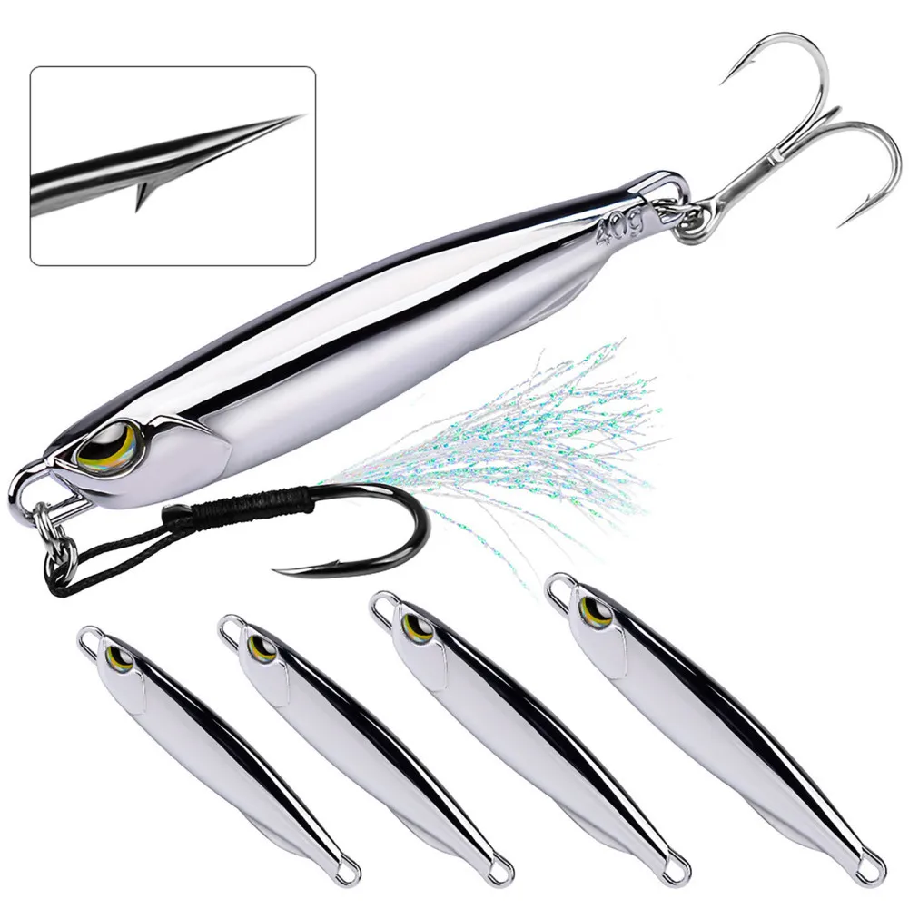 

Fishing Lure 15g/20g/30g/40g High Reflective 3d Eyes Artificial Bait With Feathers Reusable Metal Lure With Hooks