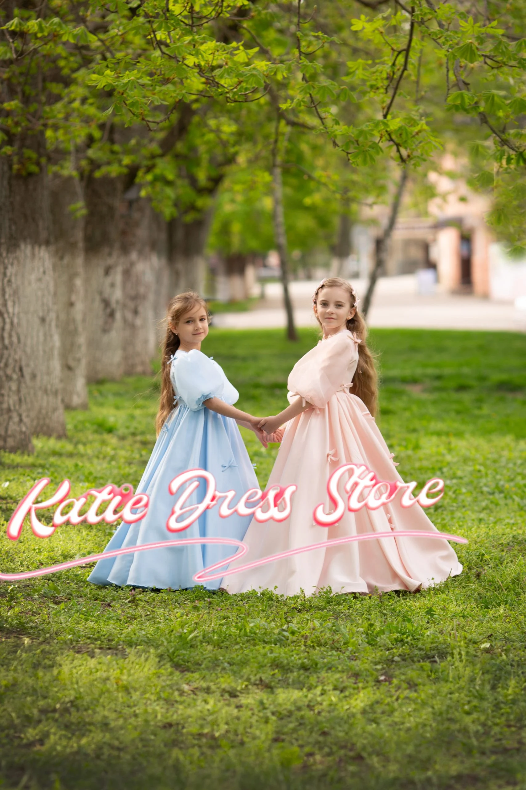 Céu azul cetim flor menina vestido para casamento inchado com arcos princesa crianças festa de aniversário primeira comunhão vestidos de baile personalizado