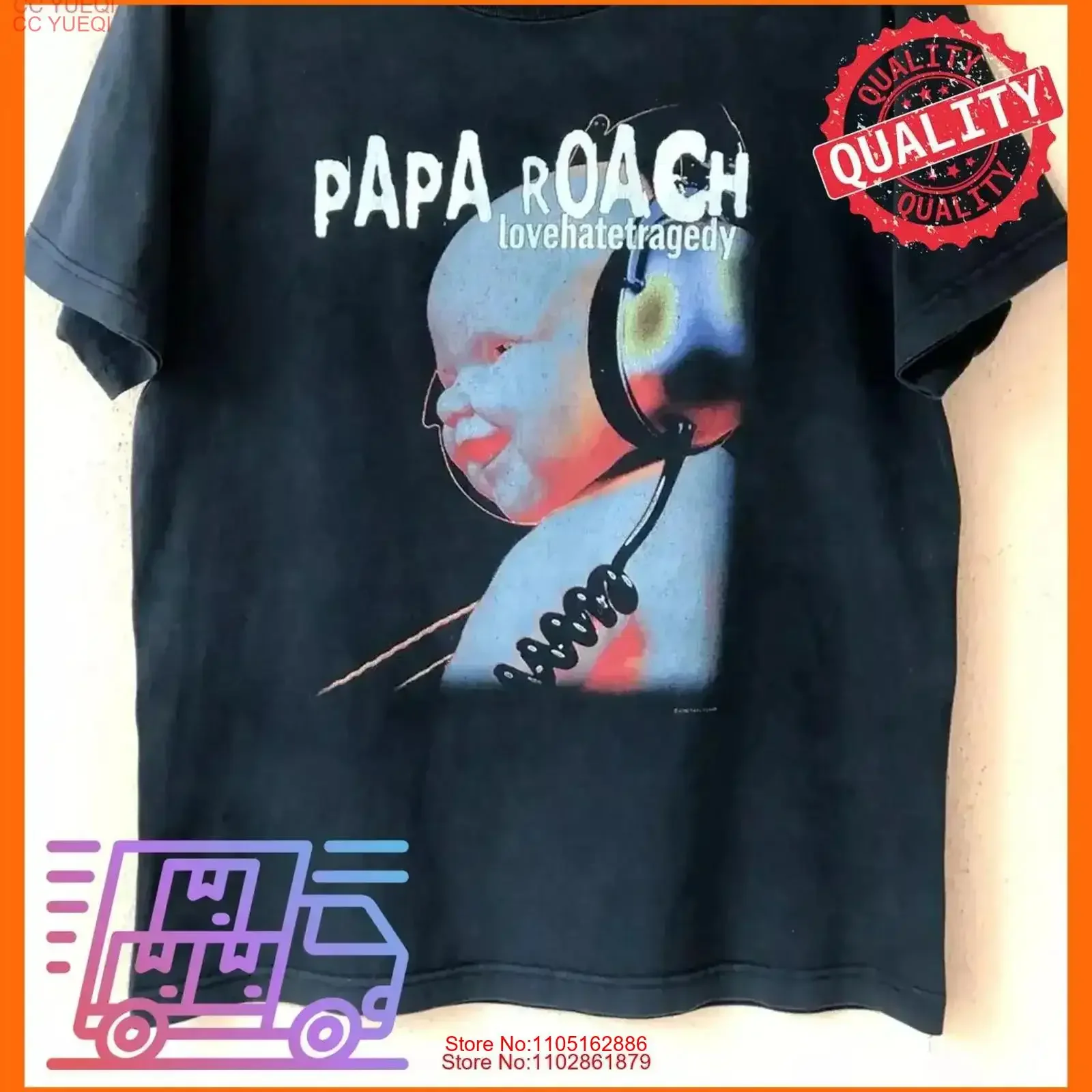 

Футболка с музыкальным альбомом Papa Roach, черная хлопковая винтажная стираная дизайнерская одежда, мягкая стильная мужская дышащая повседневная одежда с графикой