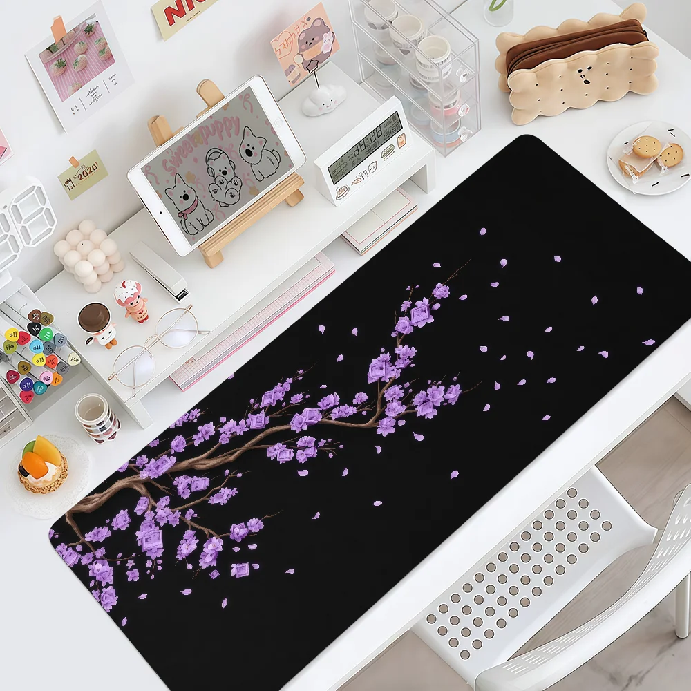 Mouse Pad Non-slip Lockedge Black Art Office Student Gaming Flower Thickened Large Sakura Writing Cushion MousePad