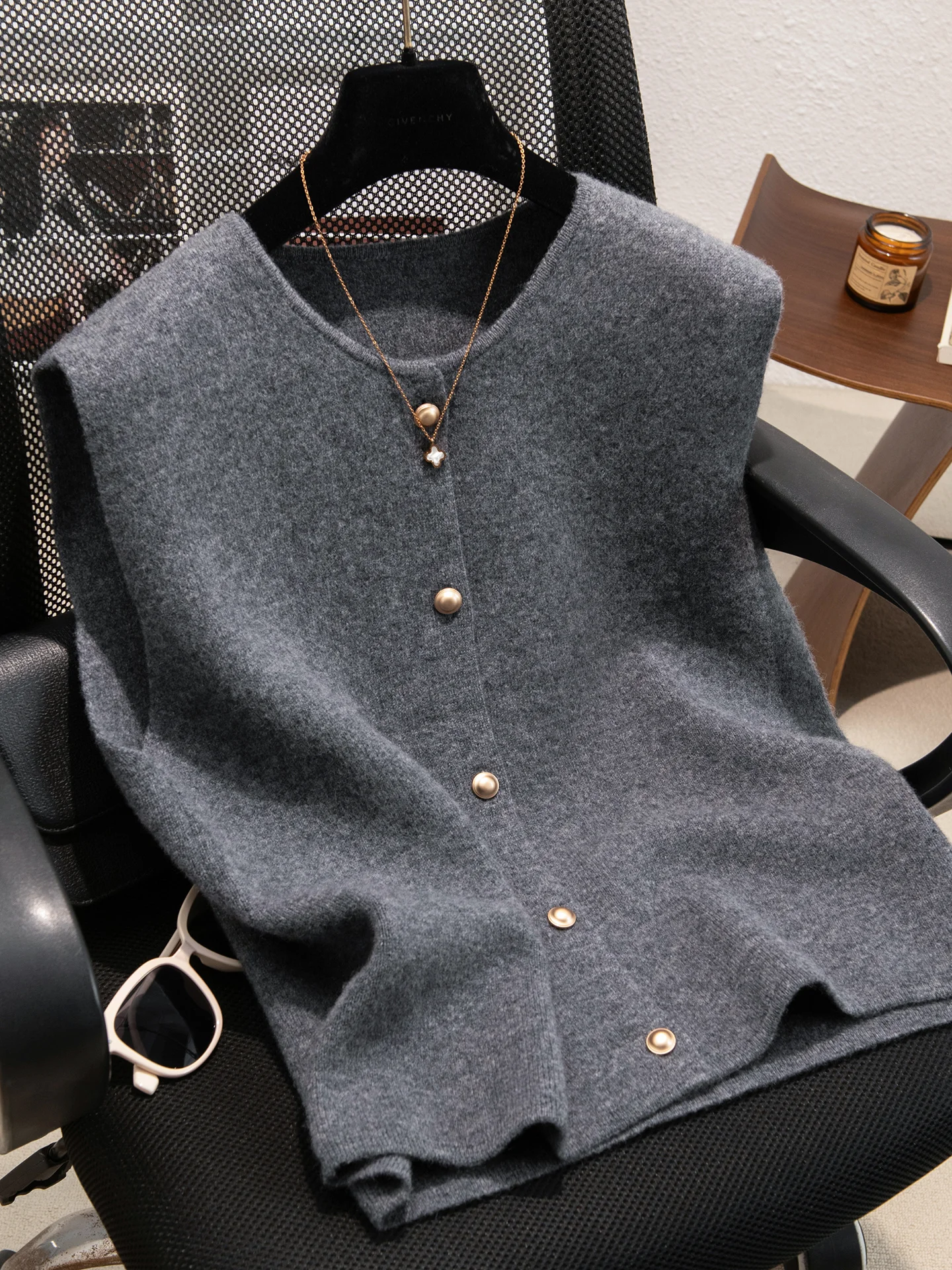 Reine Wolle Gestrickte runde Ne Svel Weste frauen Taste Strickjacke Schichtung Große Größe Kamere Vielseitig Pullover Casual Sle