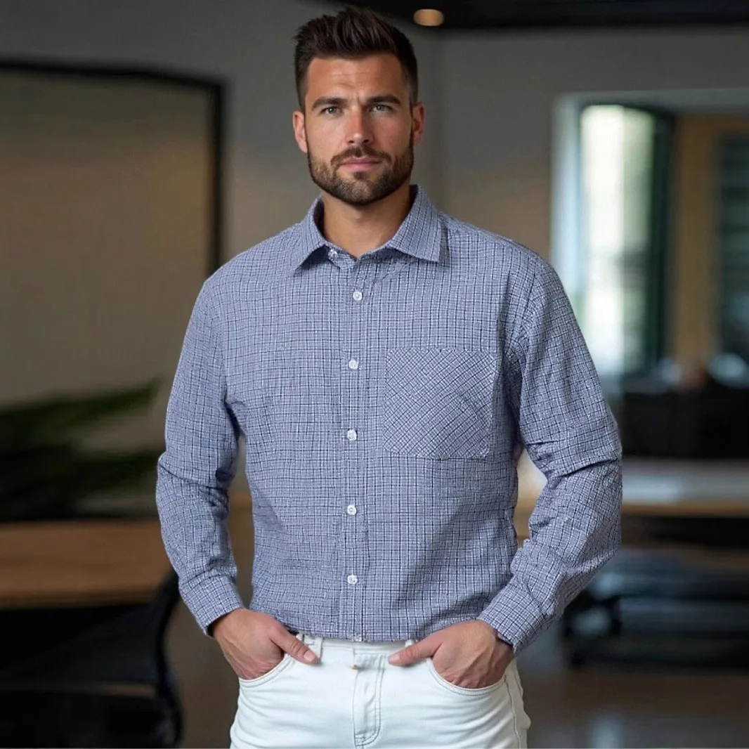 

Men's Shirt Business Casual Long Sleeve Lapel Multi-Color Plaid Top