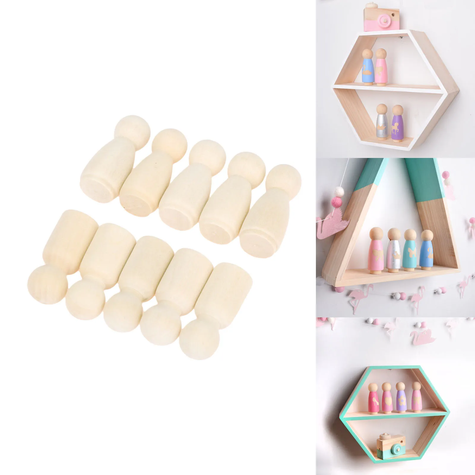 10pcs/set 35mm Wooden Peg Dolls Men/Women Natural Unpainted Figures Wedding Cake Family Hard Wood Dolls Kid\'s Printed DIY Toys