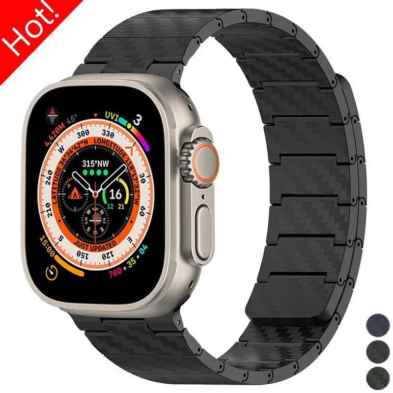 Carbon Fiber Magnetic Strap for Apple Watch Ultra 2 49mm Band 45mm 42mm 44mm 40mm 41mm Bracelet for IWatch Series 9 8 7 6 5 SE 4