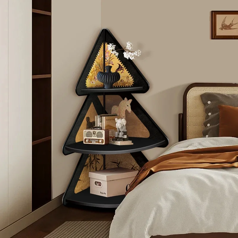 Living room corner cabinet Christmas tree floor decoration ornament retro bedside triangular storage cabinet corner crack rack