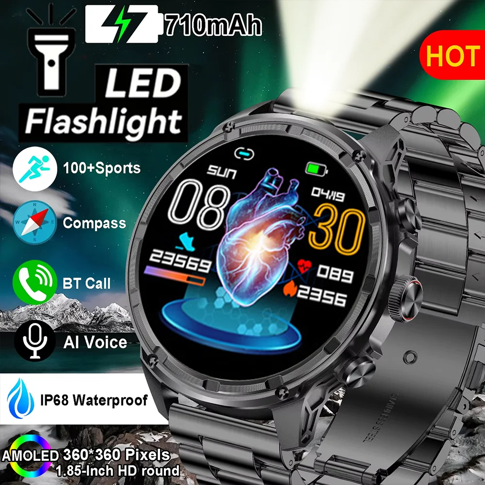 

New 1.85 inch Smart Watch For Men 710Mah Large Battery Capacity IP67 Waterproof Bluetooth Call Flashlight Sports Smartwatch Men