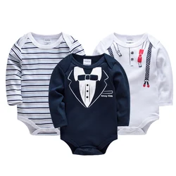 Honeyzone Baby Boy Bodysuit 3 Pcs/lot Gentleman Design Long Sleeve 0-24 Months 100% Cotton Newborn Clothing