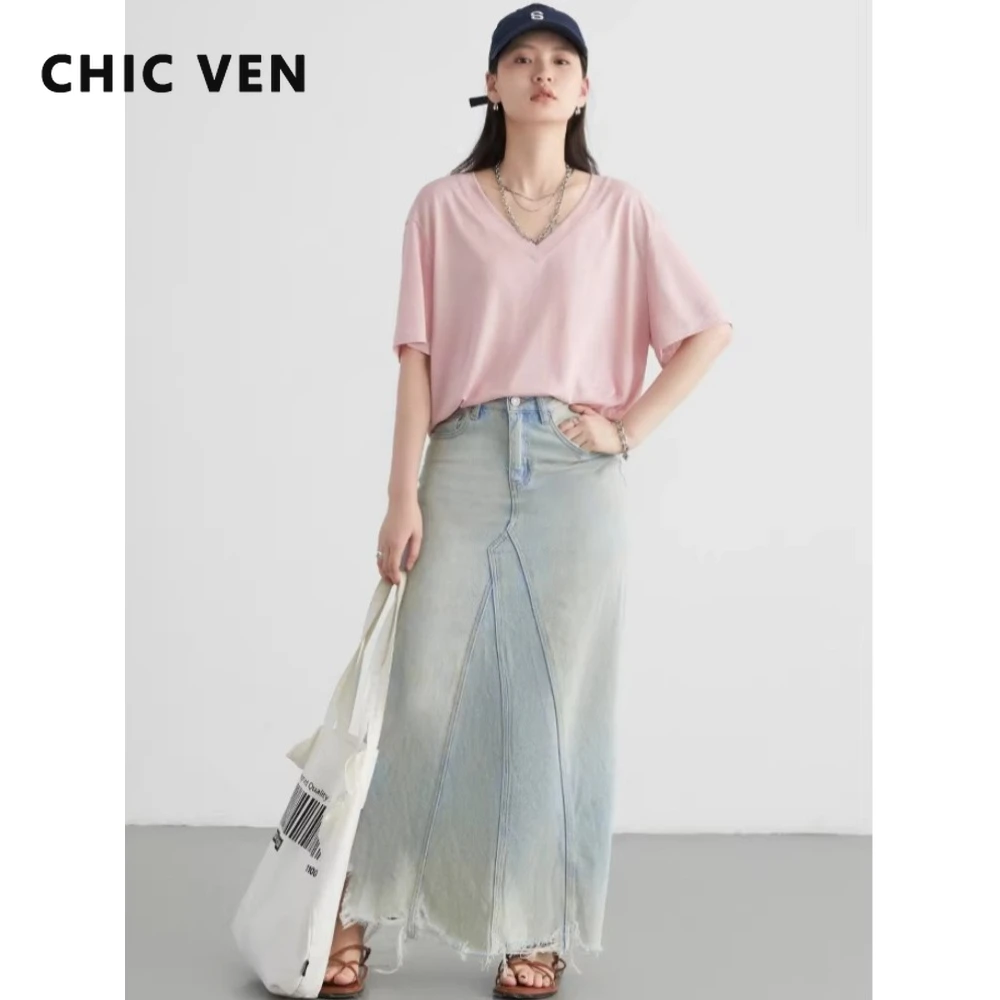 

Модные корейские женские футболки CHIC VEN: свободные повседневные однотонные базовые топы с коротким рукавом для девушек, весна-лето 2026
