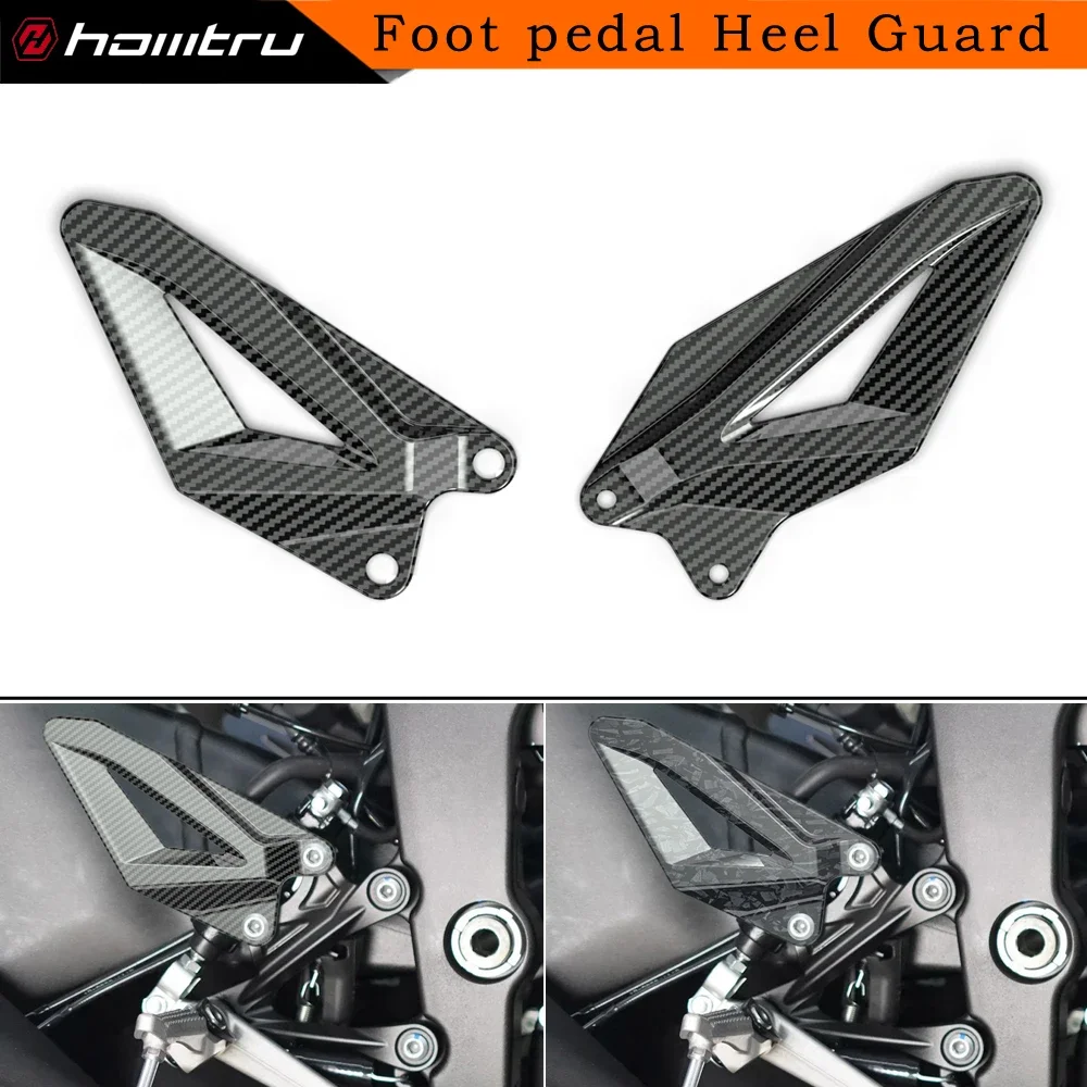 Carbon-look Motorcycle Accessories Heel Guard Plates Foot Rests For Kawasaki ZX-6R ZX6R 209-2024