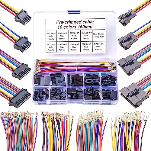 SM 2.5mm Male & Female Extension JST Connector Kit with 22AWG   Cables, 2.5mm 2/3/4/5/6/7/8/9/10Pin Housing (SM-MF-160 Kit)