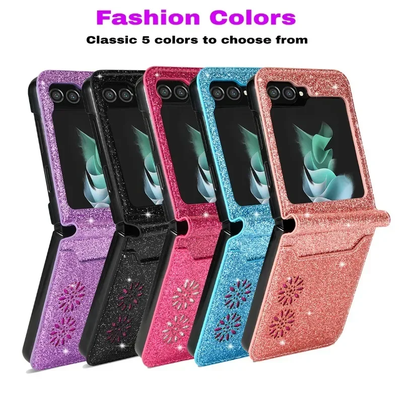 Xmas Starry Sky Glitter Mobile Phone Case With Card Holder Folding PU Leather Case Shockproof Cover Shell For Samsung Z Flip 5