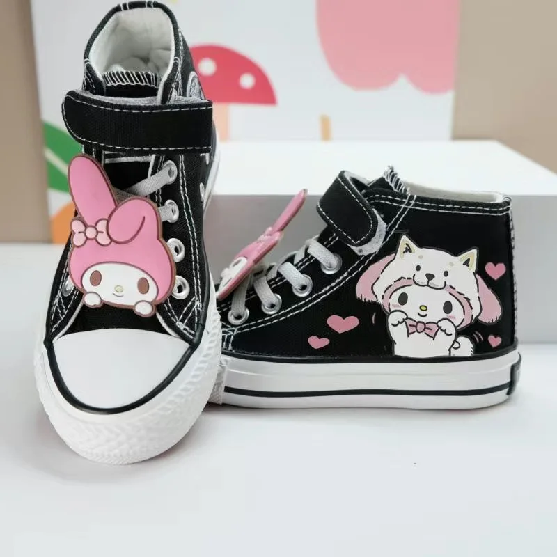 

Cute Cinnamoroll Print Girls Kids Black Canvas Shoes Spring Autumn New Kids Kuromi Melody Sneakers for Boys and Girls Y2k Shoes