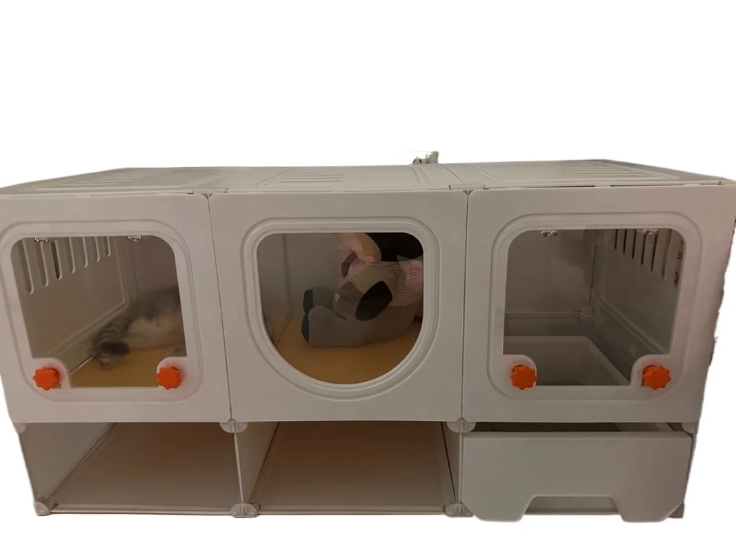 Luxury Cat Villa Cage with Bed and Litter Box Indoor Cat House with Bedroom and Rest Area Space-Saving Pet Condo for Small Large