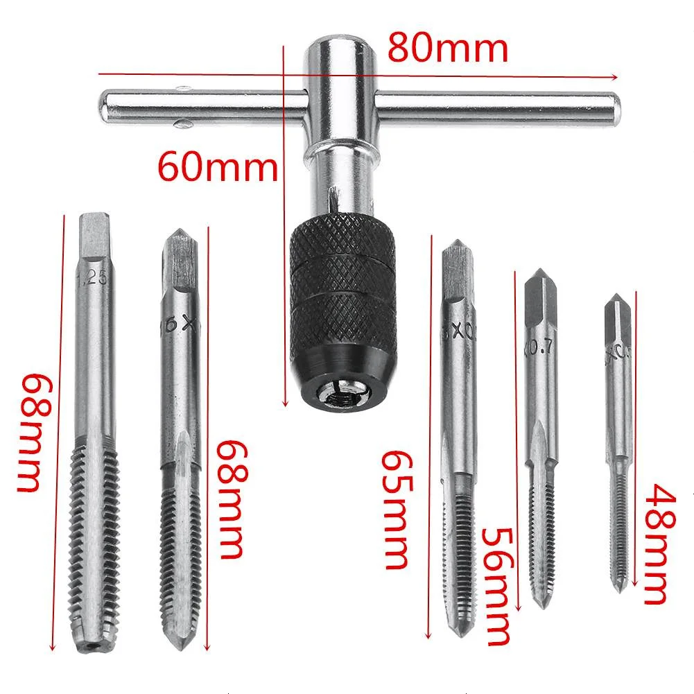 6PCS/Set  M3-M8 Tap Drill Set T Handle Ratchet Tap Wrench Machinist Tool With Screw Hand Tool Screw Taps New Arrival