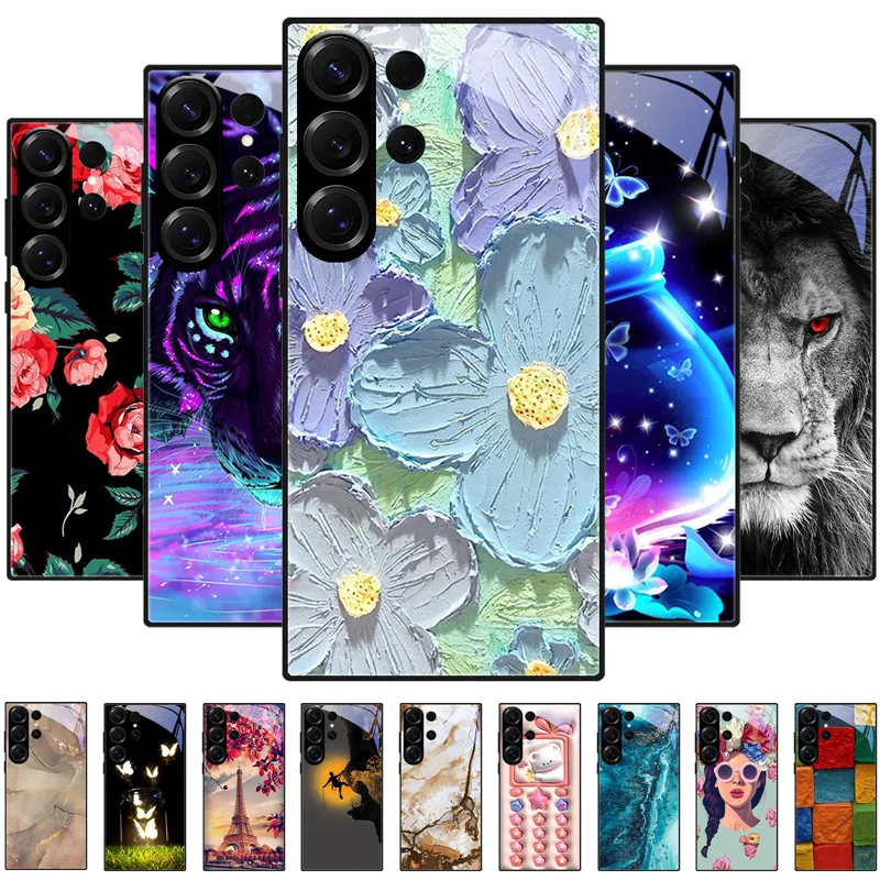 لسامسونج S24 الترا الزجاج المقسى الغطاء الخلفي للقضية غالاكسي S20 S21 S22 S23 S30 الترا الصلب PC الزجاج حامي الهاتف حالات