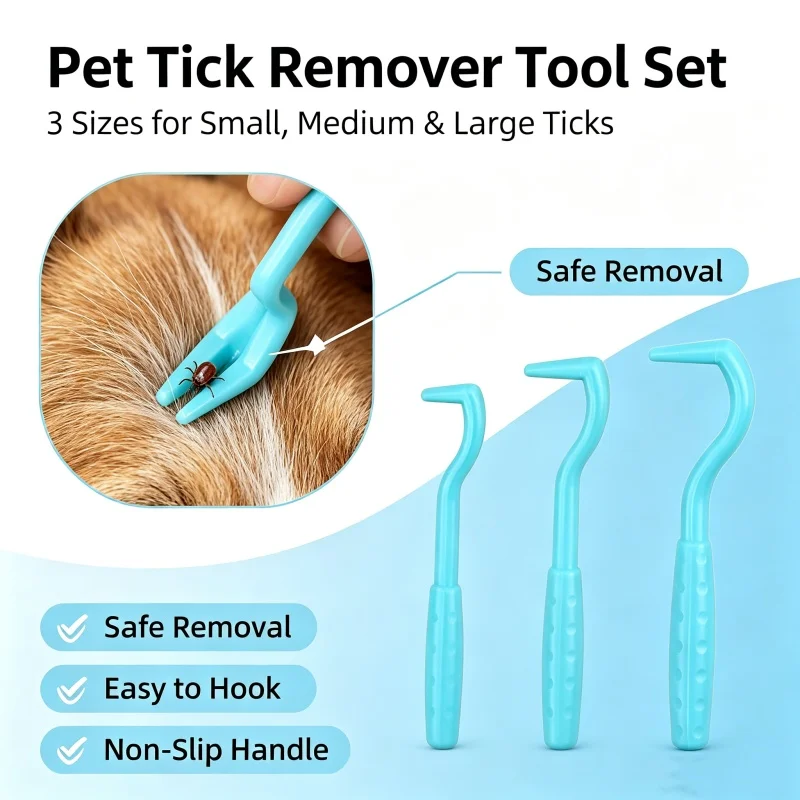 3Pcs Pet Flea Remover Tool Kit Plastic Scratching Hook Remover Pet Cat Dog Grooming Supplies Tick Picker Pet Accessories