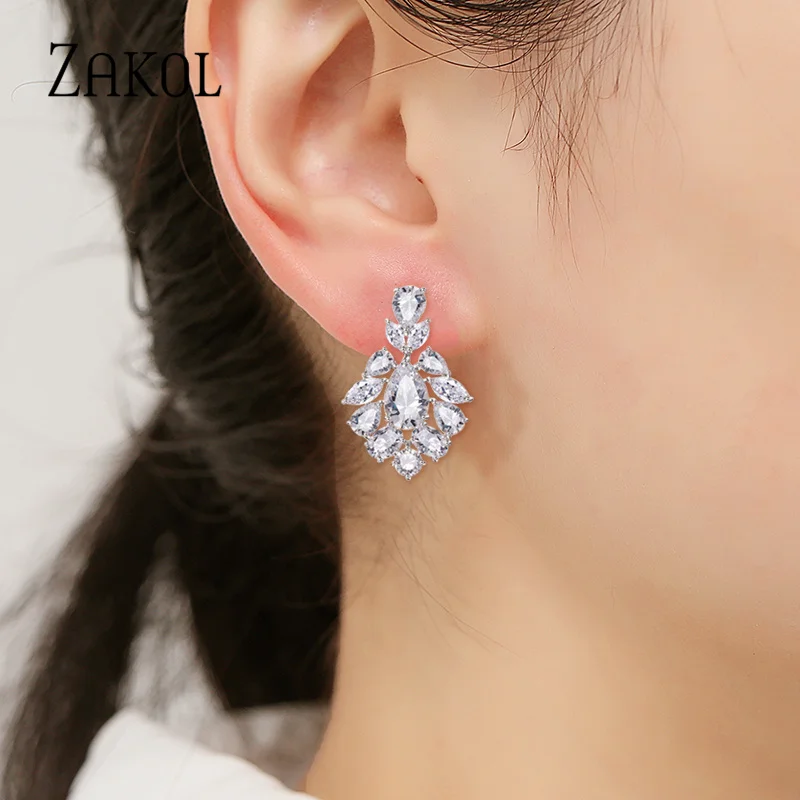 ZAKOL Elegant Cubic Zirconia Marquise Cut High Quality Water Drop Earrings for Women Wedding Dinner Party Gift Jewelry EP2190