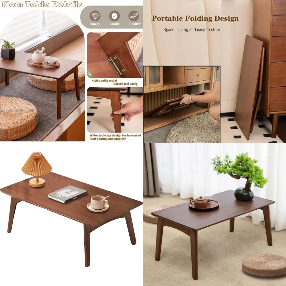 

Compact Walnut Foldable Coffee Table for Small Spaces, Japanese Style Tatami Design, Easy Assembly-Free Living Room Furniture
