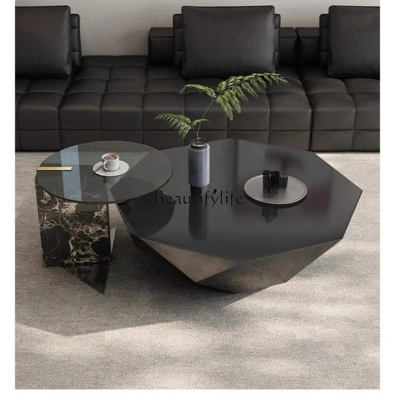 

Italian light luxury custom luxury stone brushed stainless steel coffee table size combination