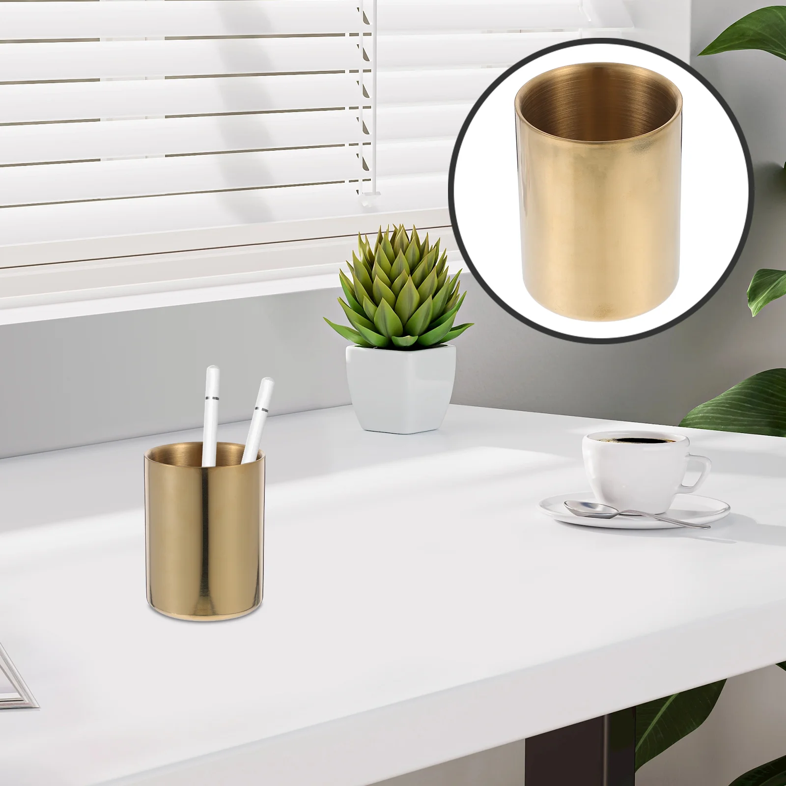 Penholder Golden Makeupbrushes Kitchen Appliance Holders Stainless Steel Cutlery Office for Desk