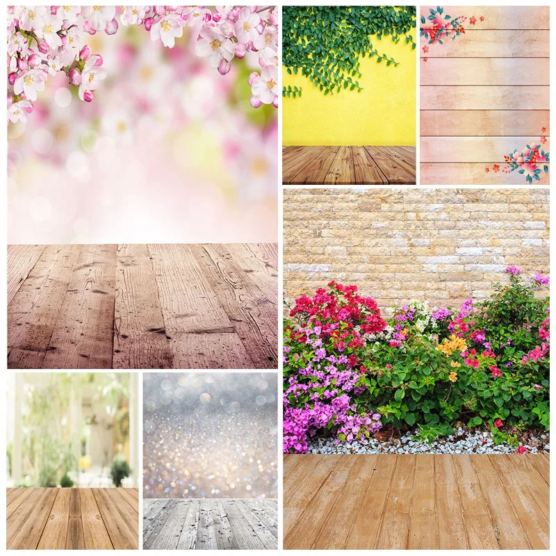 

Spring Photography Background Leaves Flower Wood Floor Photorealistic Fabric Backdrop Studio Photo for Newborn Photocall CAT-02