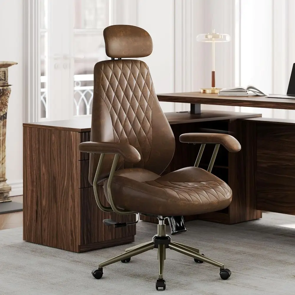High Back Office Chair with Lumbar Support - Ergonomic Executive Desk Chair, Adjustable Swivel Computer Chair in Premium Leather