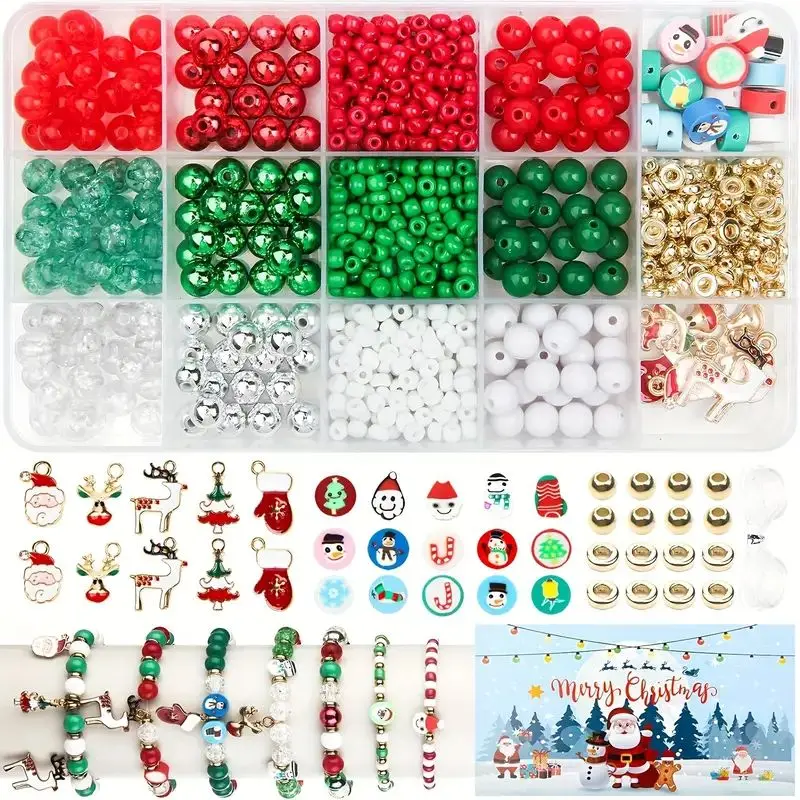 

885PCS Christmas Beading Kit for Girls, DIY Jewelry Making Set with Acrylic Beads & Charms, Festive Xmas Bracelet Craft Gift wit