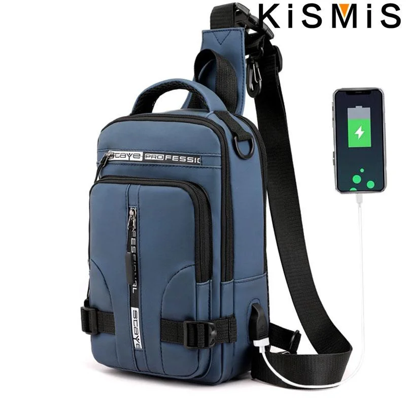 KISMIS Męska wielofunkcyjna torba na ramię Torby na klatkę piersiową Crossbody Casual Man Torebka z ładowaniem USB