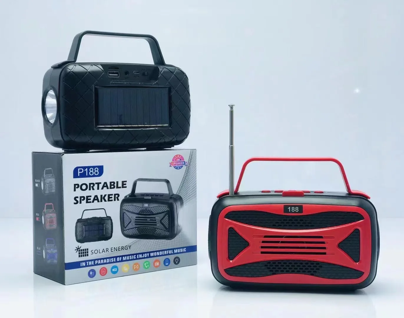 

P188 Best Selling Oem Factory Solar Woofer Outdoor Usb Wireless Stereo Bt Speaker With Led Lights