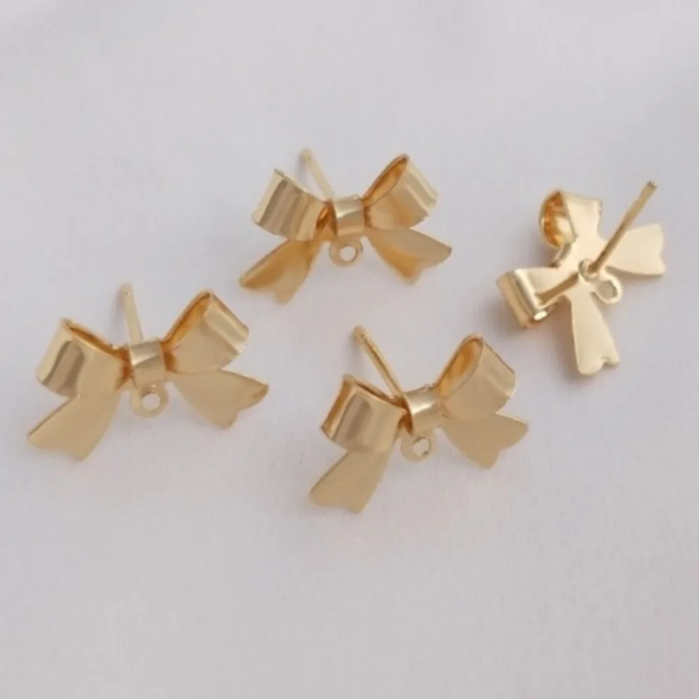 

Copper 14K Gold Color Glossy Bow with Ring Stud Earrings Simple DIY Handmade Earrings Accessories Material