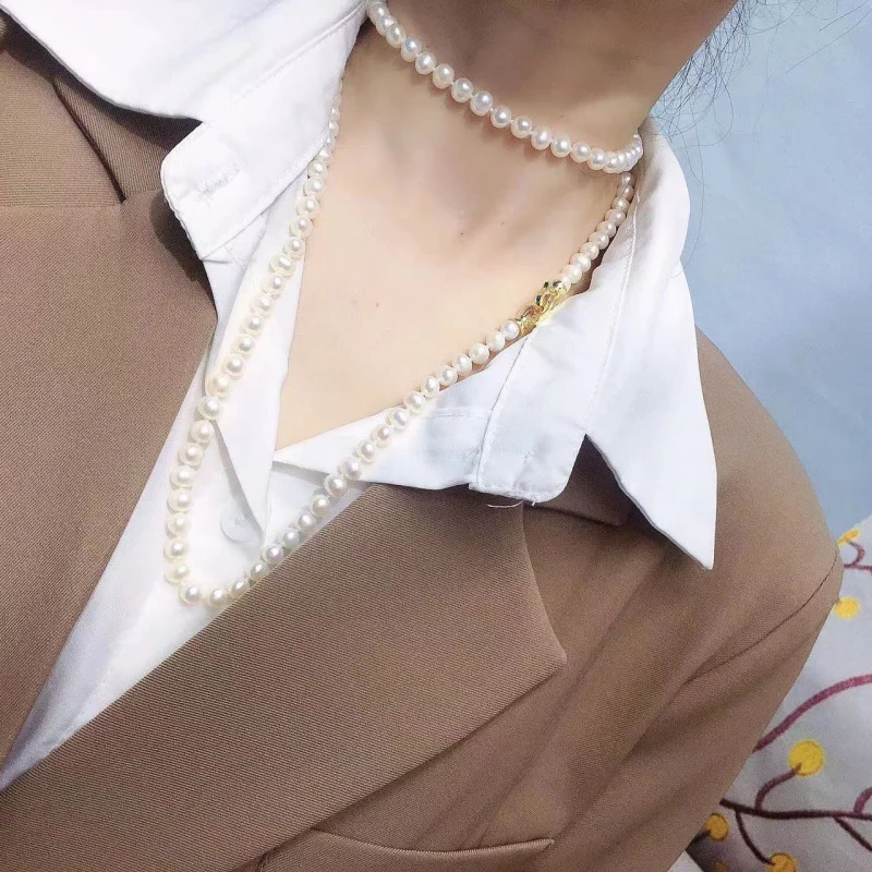 098 Zhuji Natural Freshwater Pearl Necklace for Women Versatile Collarbone Chain Wholesale Classic One Multi-Strap Fashion Jewel