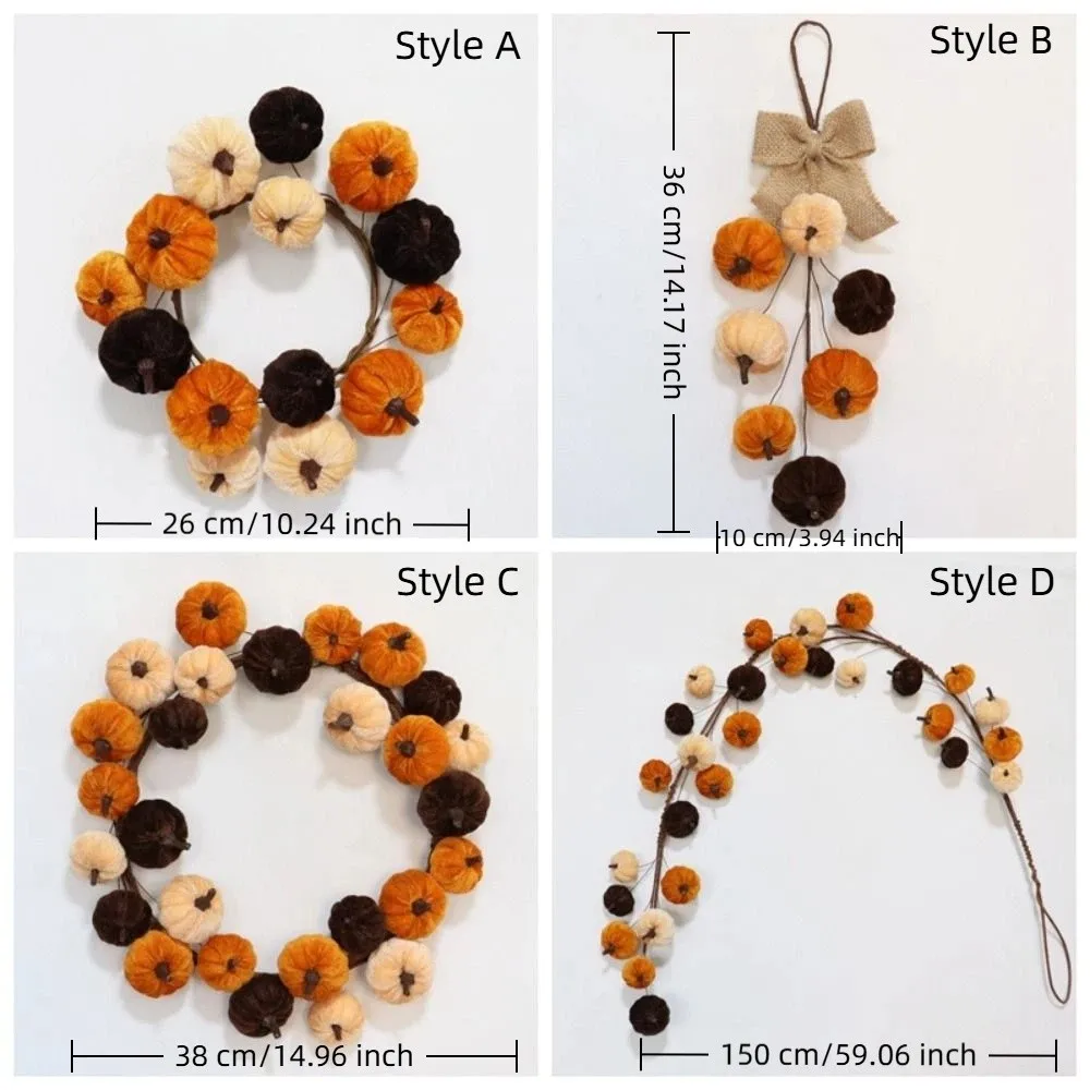 Farmhouse Style Halloween Pumpkin Wreath Handmade Velvet Pumpkin Wall Hanging Lifelike Appearance Decorative