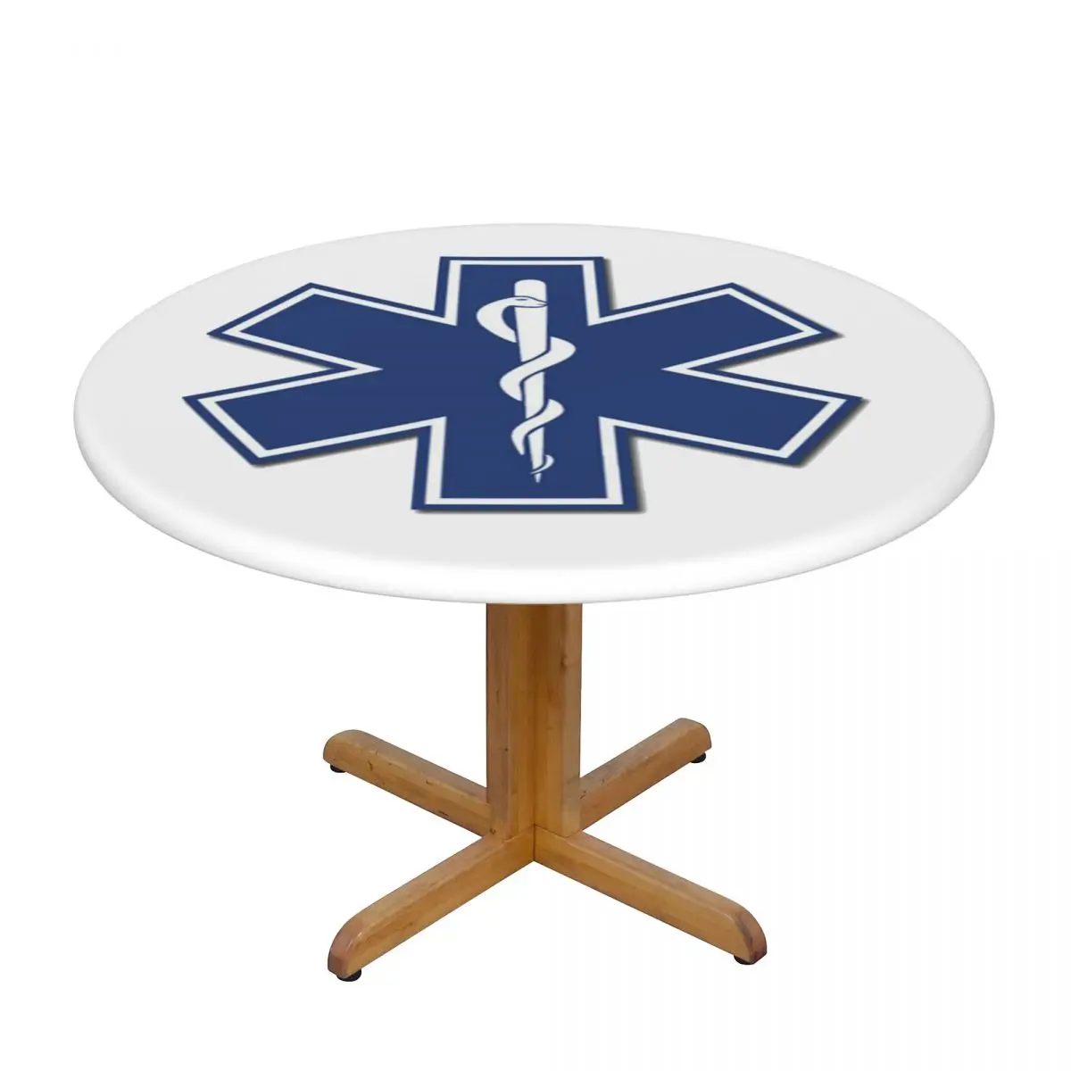 EMT Star Of Life Emergency Medical Waterproof Round Tablecloth Oilproof Table Cloth for Kitchen Events Dining Table Cover