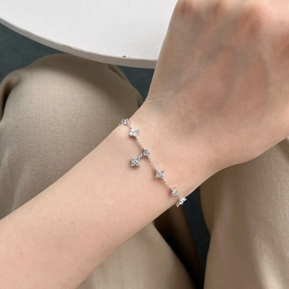 CCFJOYAS 925 Sterling Silver Silver color Plum Bossom Bracelet for Women Korean Style Exquisite Zircon Flower Bracelet