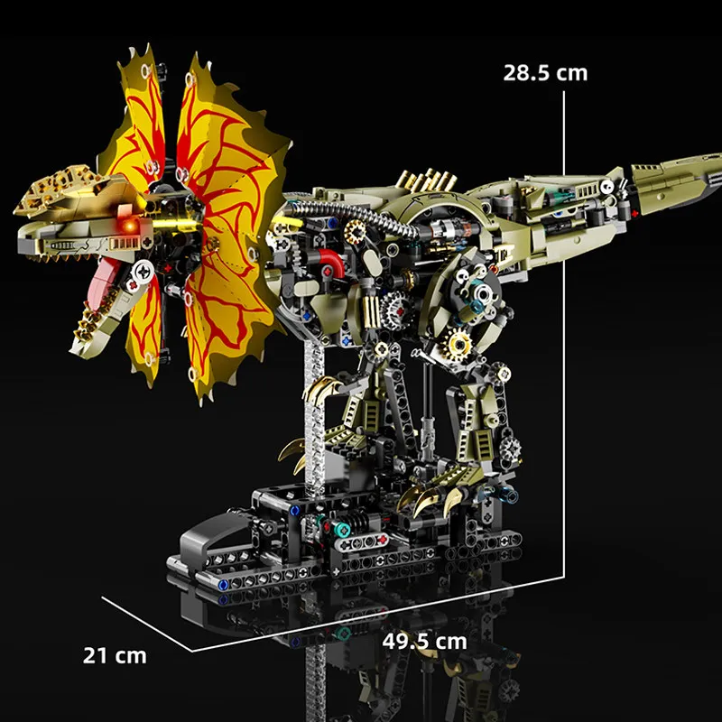 Technische mechanische Dilophosaurus Bausteine Kit MOC Dual-Crested Dinosaurier Double Spined Eidechse Modell Ziegel Spielzeug für Kinder