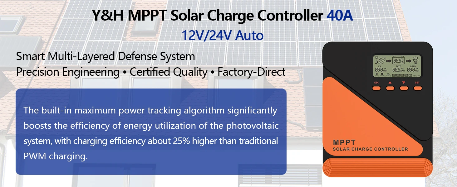 Y&H 20A 40A 60A MPPT Solarladeregler 12V 24V für GEL SLD FLD LI Batteriespannungsregler MAX PV-Eingang 50 ro 100V – Detail 5
