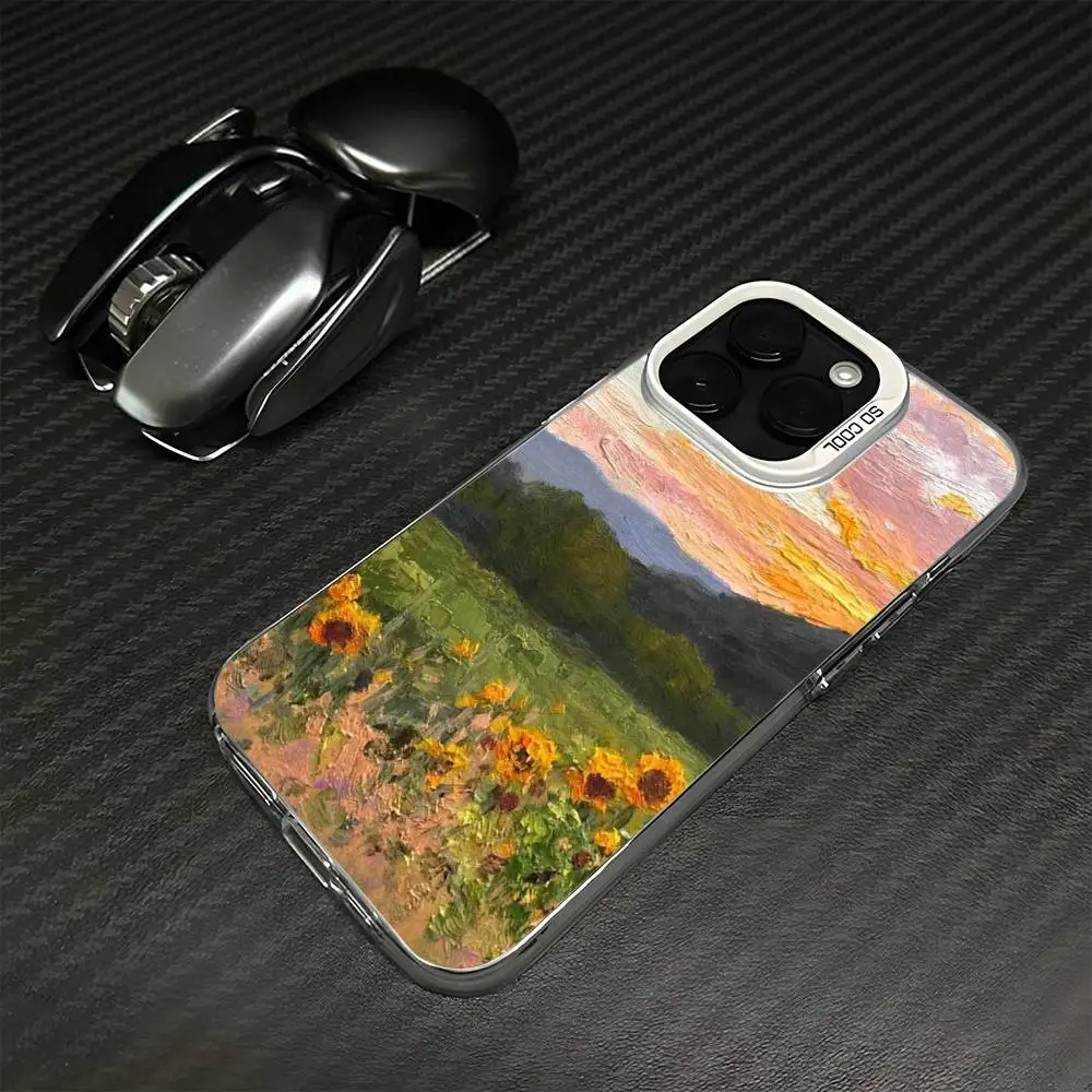 C-Claude Monet Garden Verf Telefoonhoesje voor iPhone17,16,15,14,13,12,11 Plus, Pro Max Wit Matte Schokbestendige Cover