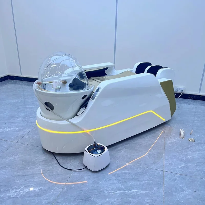 Thai Color Can Be Customized White Gold Shampoo Massage Bed with Manipulator Color Light Can Lie Flat Automatically