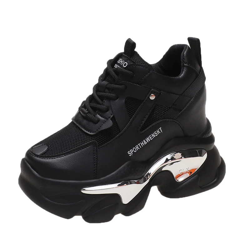 

Женские повседневные кожаные кроссовки на шнуровке, 11 см, осенние, на высокой платформе, с толстой подошвой, спортивные, в стиле «папины кроссовки», женские кроссовки Chaussure Femme