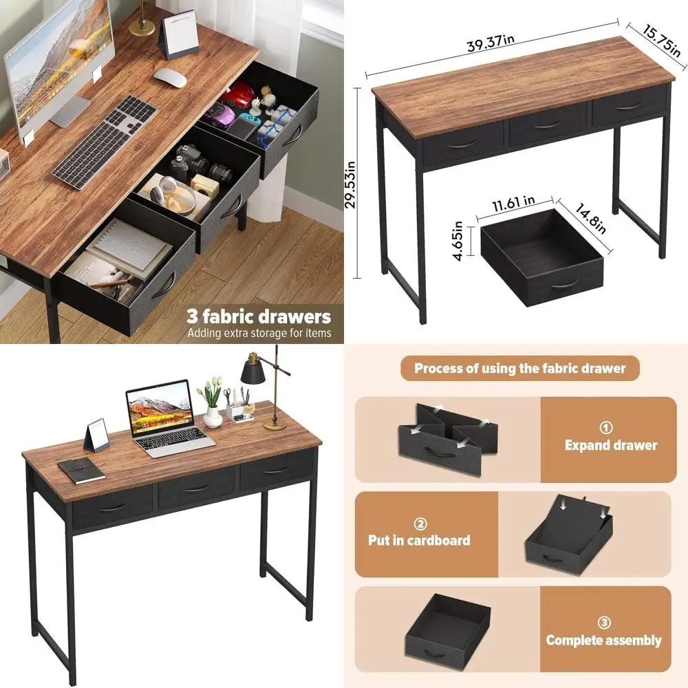 

Compact 39.3 Vanity Desk with Storage for Home Office, Bedroom, or Small Spaces - Rustic Brown Finish