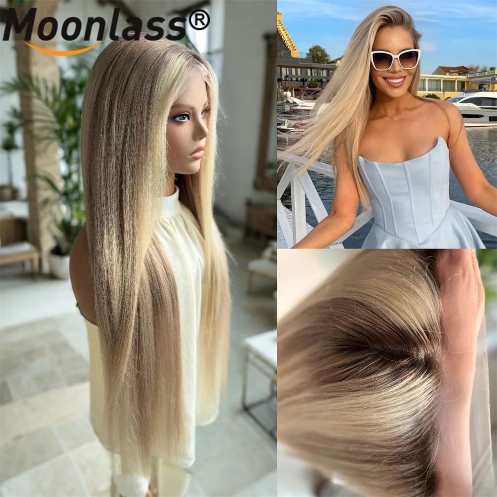 Trend Highlight Beige Blonde Wig Human Hair 13x4 Transparent Lace Front Human Hair Wigs Balayage Pre Plucked Remy Human Hair Wig