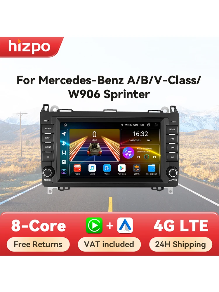 Hizpo 8-Zoll Android All-in-One Autoradio für Mercedes Benz B200 Sprinter W906 W639 AB Klasse W169 W245 2004-2012 GPS Carplay Stereo
