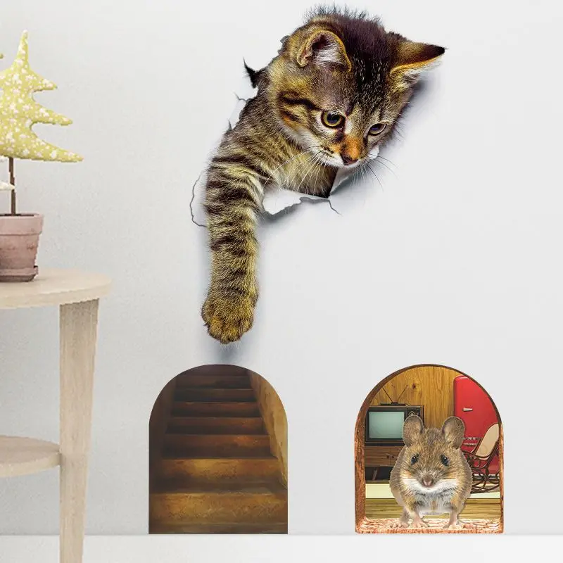 M228 Maus Katzen Tiere Wandaufkleber Badezimmer Toilette Dekor Wohnzimmer Schrank Kühlschrank Home Dekoration Aufkleber – Detail 8